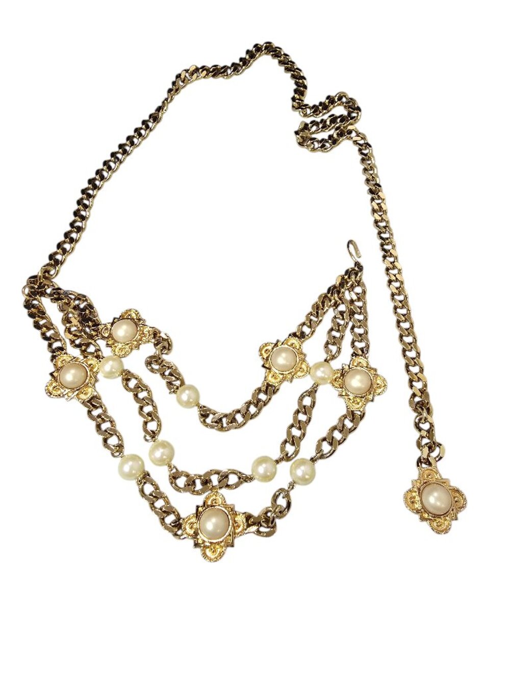 Vintage Gold Plated Faux Pearl Chain Belt